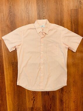 Cartelo Short Sleeve Button Up Shirt Men’s 40 EUC Orange White Stripes